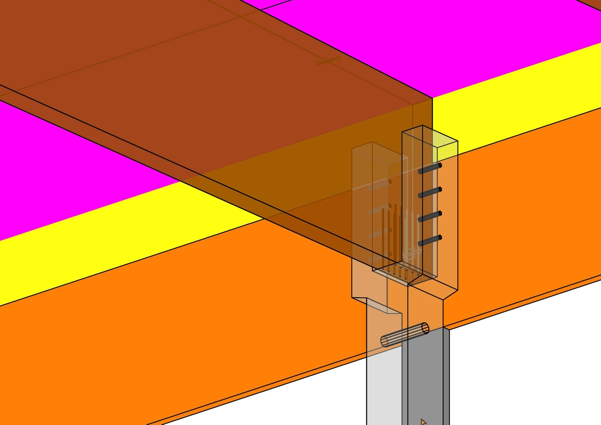 3D BIM model spoja AB stebrov in lesene konstrukcije
